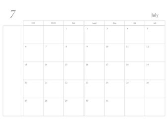 Calendar PNG, 7, July, 2025