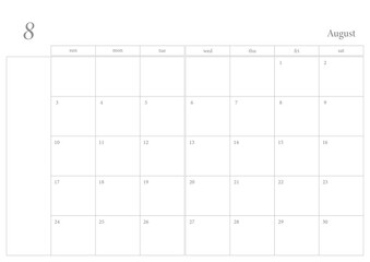 Calendar PNG, 8, August, 2025