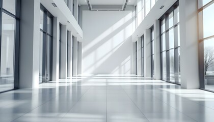 Obraz premium Abstract blurred interior modern office space with business people working banner background. abstract blurred background with a businessman working in a modern office space.