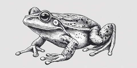 Naklejka premium A detailed black and white illustration of a frog
