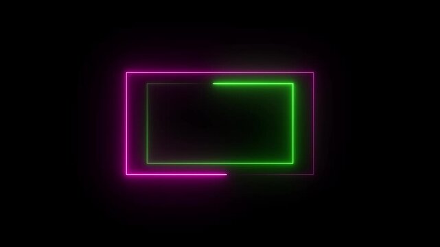 Bright neon effect rectangle frame Loop background. Animation of glowing neon rectangles abstract background.