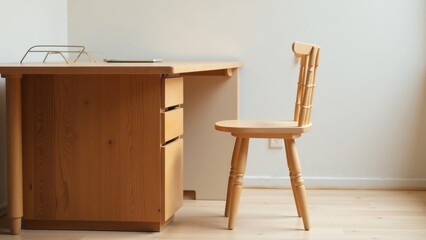 Stylish Wooden Desk and Chair Setup for Productive Work Environment