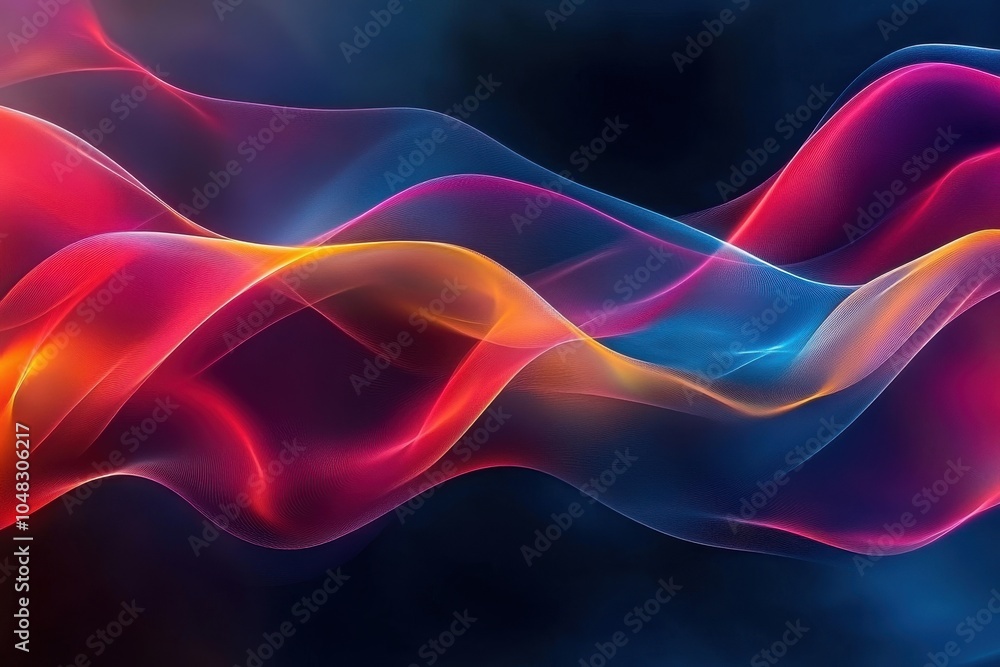 Poster lively colorful backdrop displaying blue, red, and yellow wave patterns with radiant effects set aga