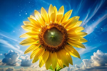 Vibrant Double Exposure of Yellow Sunflower against a Clear Blue Sky for Nature Lovers and Photographers