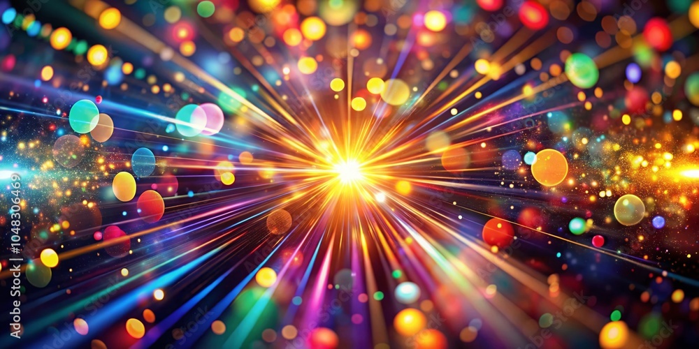 Poster vibrant flashing particles pattern with dynamic beams and rays for stunning visuals