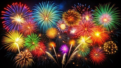 Fototapeta premium Vibrant Fireworks Display in Stunning Colors Against a Black Background for Celebrations and Events
