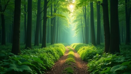 Obraz premium Path to a Greener Future: Solitary Journey Through a Lush Forest