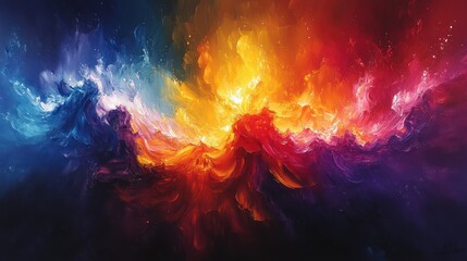 Fototapeta premium A vibrant explosion of colors on a canvas, with thick oil layers adding dimension and intensity to the abstract composition.