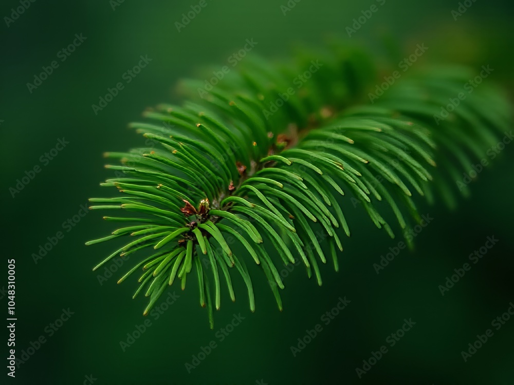 Poster green small cone on a pine branch in the forest. close-up of a young green cone on a pine branch in 