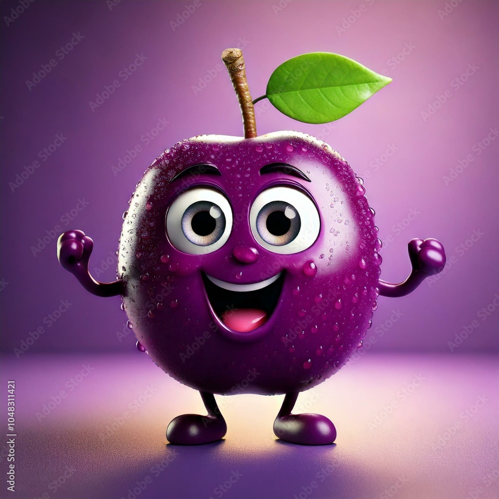 Poster Cute Cartoon Happy Plum Fruit Food Character 