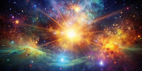 Fototapeta premium Vintage Cosmic Explosion of Glowing Particles in a Dazzling Display of Light and Energy