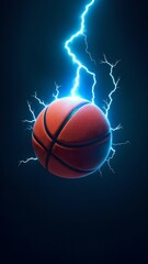 Fototapeta premium A basketball glowing with blue lightning bolts, capturing the intensity and speed of the game