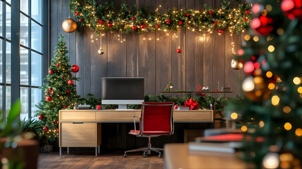 Zoom background casual office with Christmas decorations
