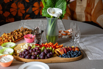 photo with food from a birthday party, table decorations, holiday celebration