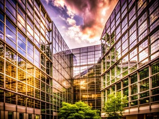 Fototapeta premium Vintage Style Architectural Wireframe of Modern Building Complex with Glass Facades and Levels