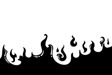 Fire vector, black flame isolated on white background.