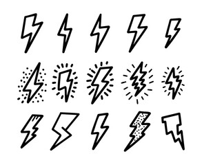 Creative collection of lightning and thunder symbols designed for graphics and illustrations in various styles