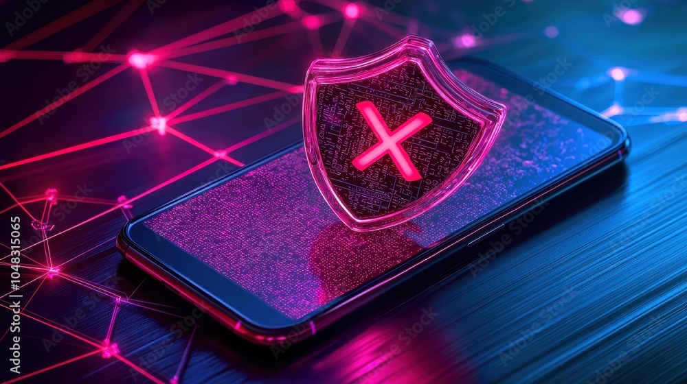 Aufkleber a smartphone displaying a glowing security shield icon, symbolizing digital protection and cybersecu