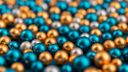 Vibrant collection of colorful beads featuring teal, orange, and silver hues, perfect for crafts and decoration projects.