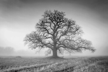 Autumn light - an oak tree in the thick morning fog