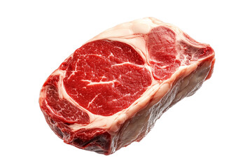 Closeup pork shoulder steak showcasing marbled texture isolated on white background, emphasizing freshness and quality.