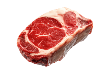Closeup pork shoulder steak showcasing marbled texture isolated on white background, emphasizing freshness and quality.