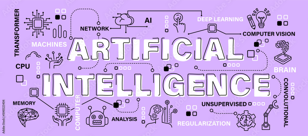 Aufkleber artificial intelligence or ai . word with outline icon art banner style . editable stroke . vector .