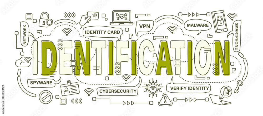 Poster identification . cybersecurity concept . word with outline icon art banner style . editable stroke .