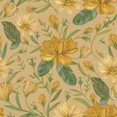 Colorful Botanical Pattern with Butterflies on Dark Background