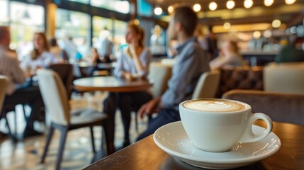 A busy coffee shop with cozy seating and the aroma of freshly brewed coffee a popular meeting spot for friends and colleagues.