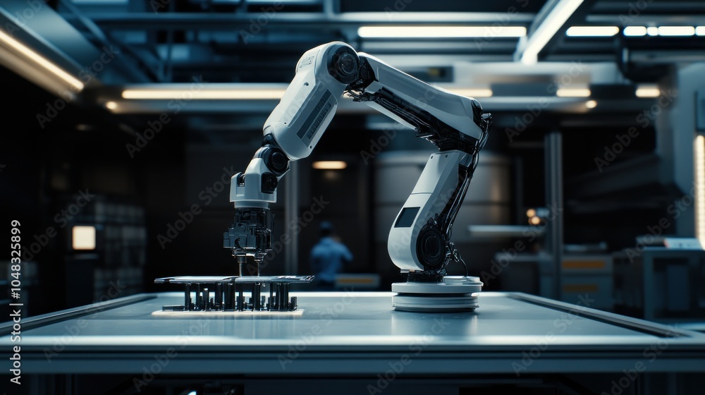 Poster Robotic Arm Working on a Complex Circuit Board in a Factory Setting