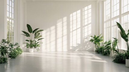 Fototapeta premium A clean, modern architectural space with white walls
