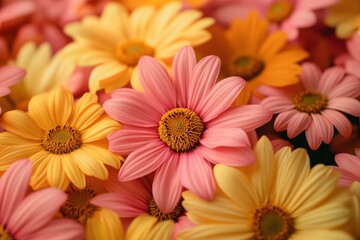 nature-inspired pattern, enjoy the beauty of a blooming flower field with raised pink petals and sunflower yellow, creating a sense of tranquility and joy