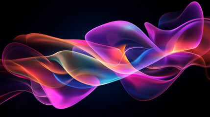 Obraz premium A dynamic arrangement of abstract shapes glowing in neon colors against a dark background