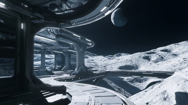 Futuristic Lunar Habitat: A Glimpse into Human Adaptation on the Moon's Surface
