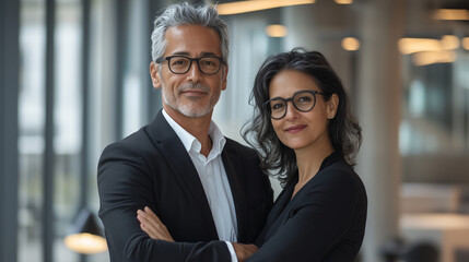 Fototapeta premium Professional Latin Businessman and European Businesswoman Portrait