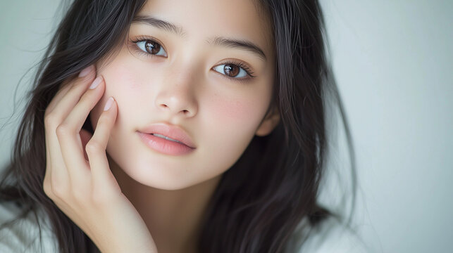 Young Asian Woman Portrait with Natural Beauty and Healthy Skin