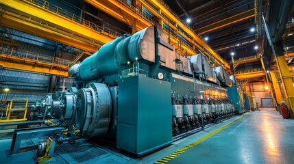 Naklejka premium Industrial power generator enclosure with furnace background photography guide