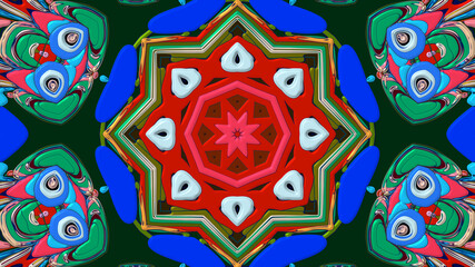 Colorful symmetrical abstract kaleidoscope background pattern for summer 