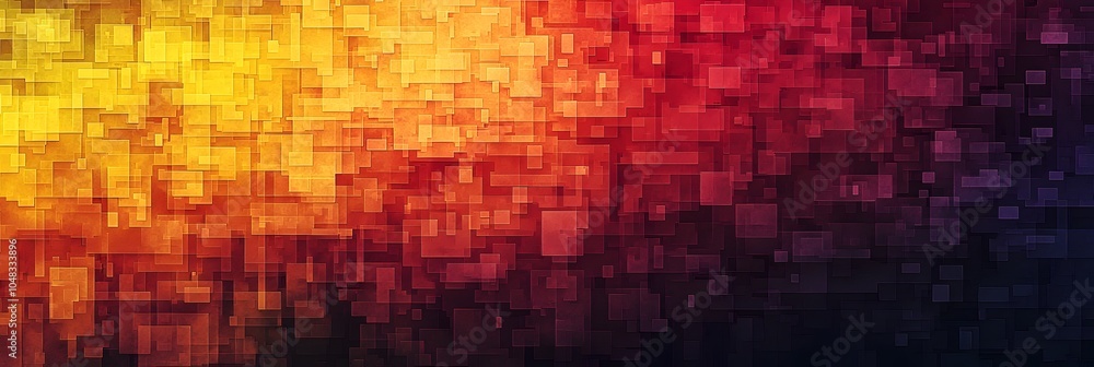 Poster striking pixelated gradient transition from bright yellow to deep red evoking a retro digital aesthe