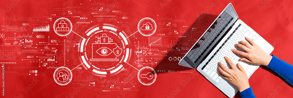 Poster data privacy concept with person using a laptop computer