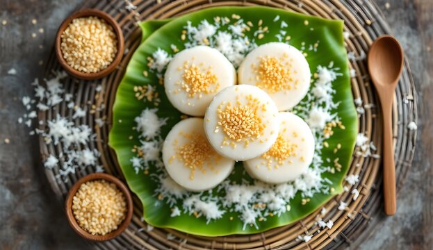 Burmese Steamed Rice Cakes (Mont Hti) with Sesame Seeds and Coconut