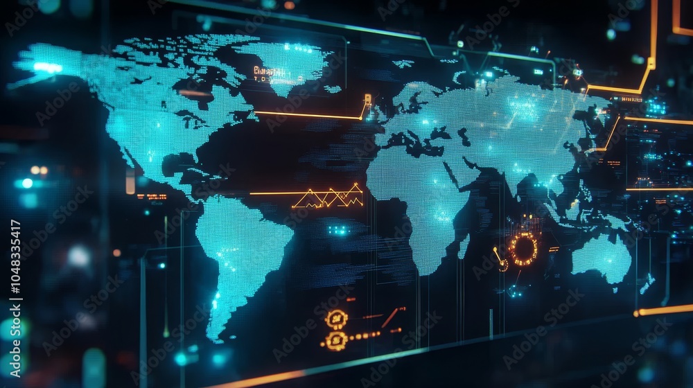 Aufkleber global network and data exchange technology connecting the world, digital communication concept.