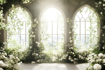 An enchanting wedding backdrop with lush greenery generative AI	