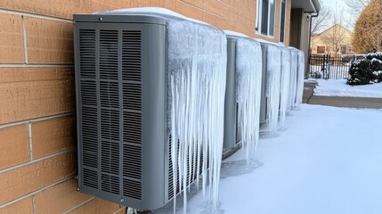outdoor cooling unit with ice forming on its side. 