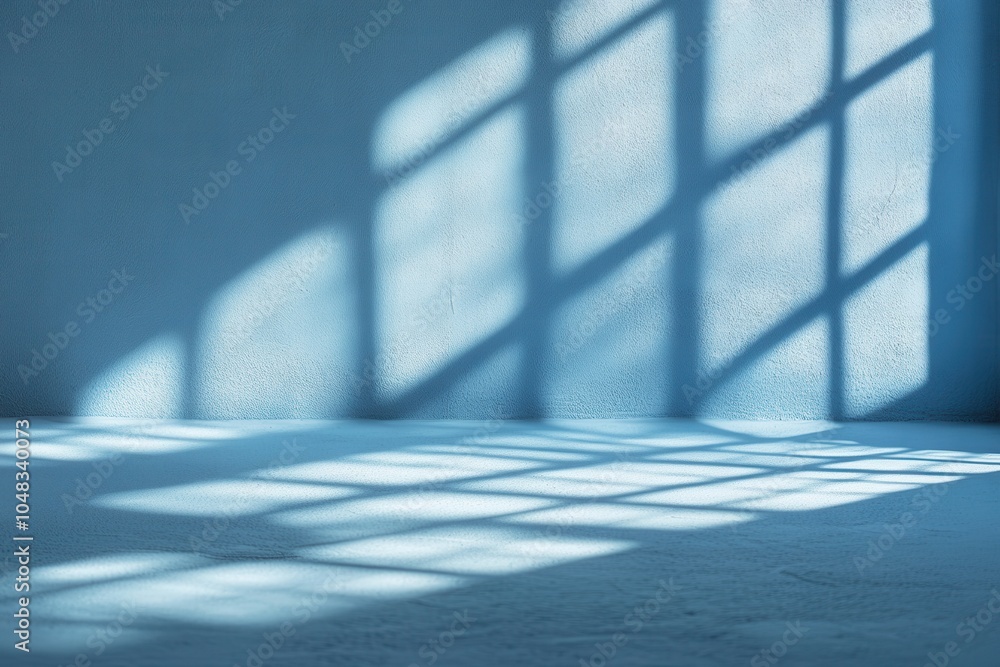 Aufkleber gentle cyan background for displaying products. ambient lighting and shadows from open windows on de