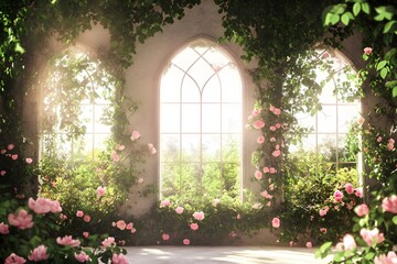 An enchanting wedding backdrop with lush greenery generative AI	