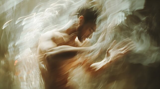 Captivating dancer s movement captured in an blur creating a dynamic and ethereal visual expression of the performer s grace and energy on stage
