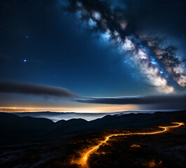 Night landscape mysterious sky view time day night scene starry night.galaxy wallpaper.generative ai