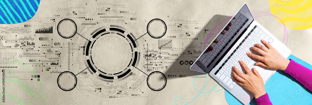 Poster tech circle with person using a laptop computer